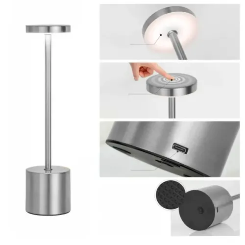 Luminária de Mesa Led 3 Cores Recarregável [Prata]