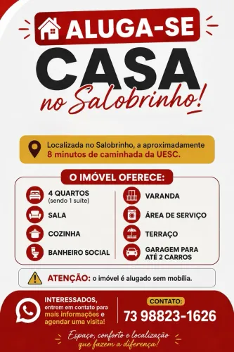 Aluga-se casa no Salobrinho