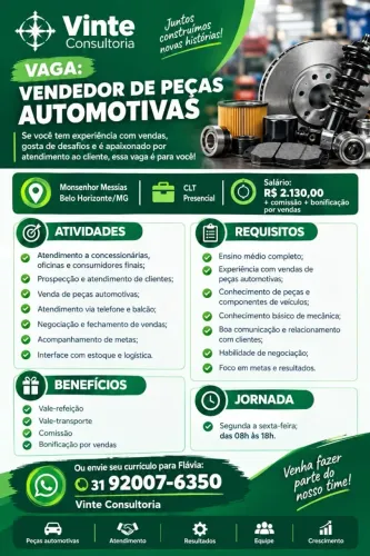 Vendedor de Peças Automotivas - Monsehor Messias - BH - MG