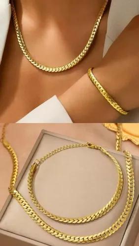 Conjunto feminino gargantilha e pulseira em Aço Inoxidável