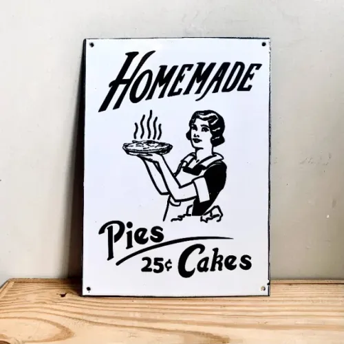 Placa De Metal Esmaltado Homemade Pies & Cakes - 19,5x27cm