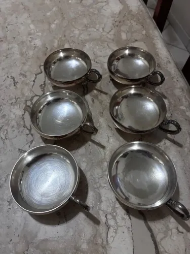 Antigo Jogo 6 Taças Sobremesa Sorvete Prata 90 Eberle Vintage