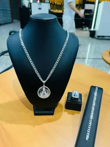 Kit Divino corrente e pulseira 7 mm com pingente e dedeira Nossa Senhora
