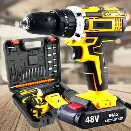 Parafusadeira Furadeira C/ 2 Baterias Maleta Kit Completo Led Eixo Flexível Vários Níveis
