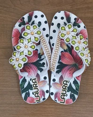 Chinelo Infantil Bordado Decorado Flores