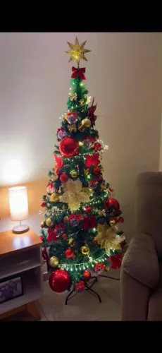 Árvore de Natal nova 1.80 mts 700 galhos + Enfeites e luzes de led usada apenas uma vez.