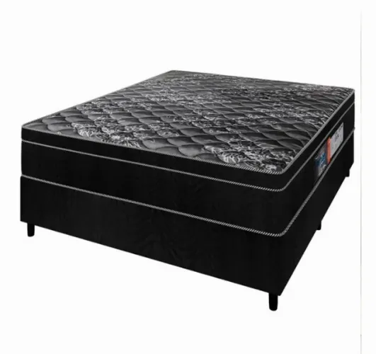 Cama box baú + colchão casal + cabeceira em suede