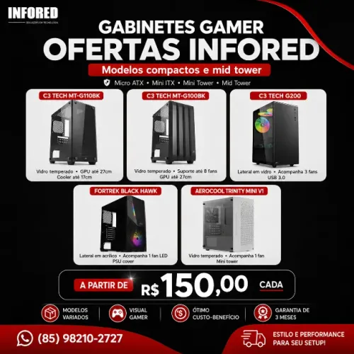 Gabinetes Gamer - Modelos Compactos e Mid Tower