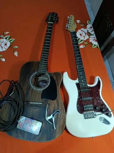 Kit Completo: Violão Folk Hofma HMF-270 + Guitarra Giannini + Acessórios (Regulados)