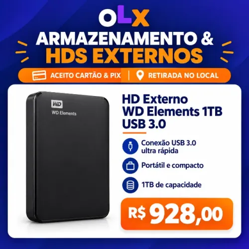 HD Externo Portátil 1TB WD Elements USB 3.0 Western Digital - Novo