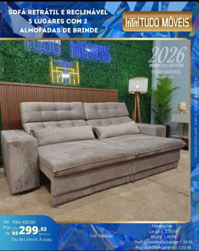 SOFA RETRÁTIL E RECLINÁVEL P/5 LUGARES 