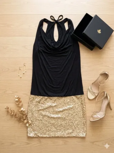 vestido curto noite preto e dourado perfeito estado