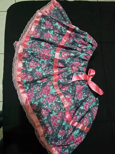 Saia Caipira Festa Junina / Julina Floral com Renda e Laço