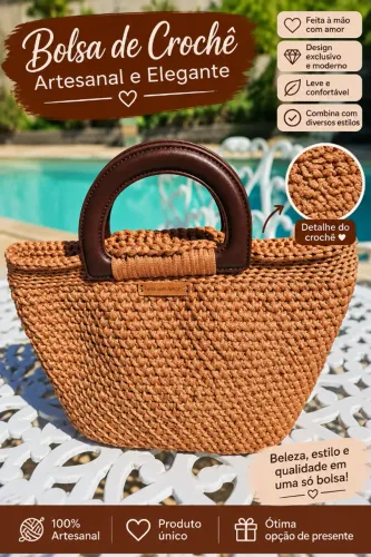 Bolsa de Crochê Artesanal Marrom - Elegante, Exclusiva e Feita à Mão