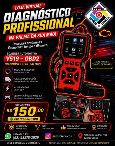 Scanner Automotivo V519 OBD2 - Diagnóstico de Falhas Profissional