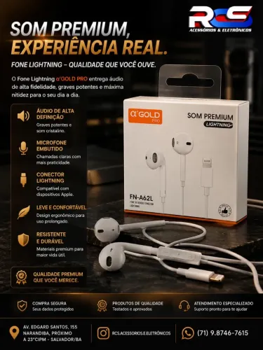 Fone de ouvido Lightning para Iphone A?GOLD