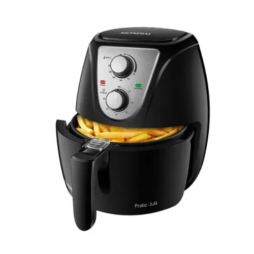 Fritadeira Elétrica Sem Óleo Mondial AF-36-BI Pratic 3,6L 1500W 110V Preto e Inox