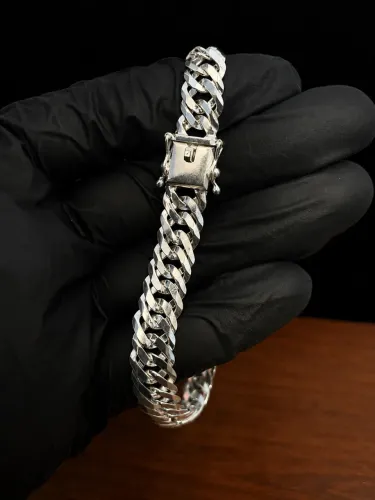 Pulseira de prata elo duplo 10mm fecho gaveta com garantia eterna + limpa prata de brinde 