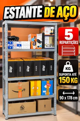 Estante de Aço 5 Prateleiras 150kg 90x178cm Reforçada para Estoque e Organização