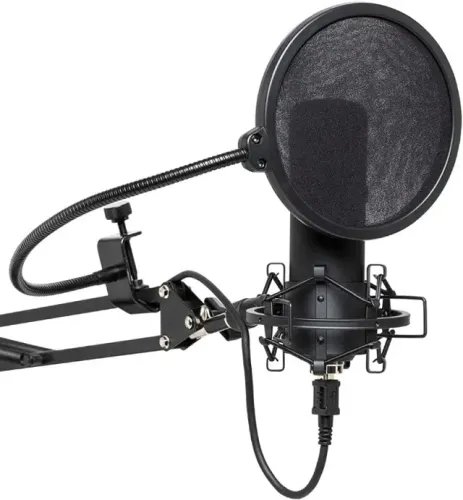Microfone Condensador USB com Pedestal de Mesa Shock Mount Filtro Pop Cabo para Computador