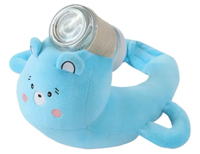 Almofada Suporte Para Mamadeira Bebê Coelhinho Rosa Azul