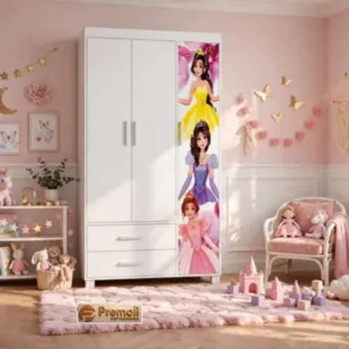 Roupeiro Livia 3 portas infantil barbi meninas 100 % MDF Código 19 Pés de madeiras
