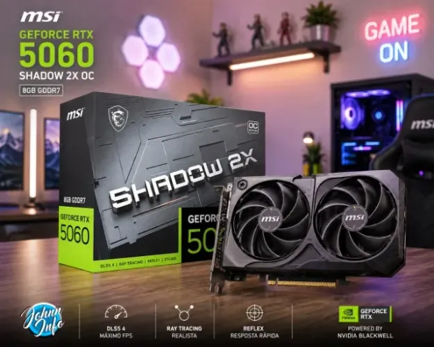 Placa de Vídeo MSI RTX 5060 Shadow 2X OC 8GB GDDR7 Nova
