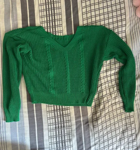 Casaco Suéter De Tricô Cropped Verde Feminino - Lindo