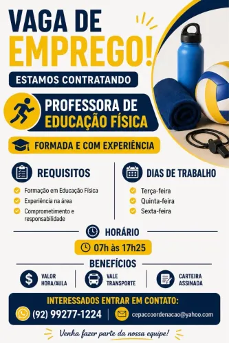 Vaga para professora de educação física