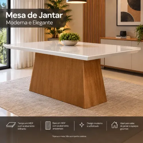 Mesa de jantar com tampo de vidro | 170x130cm | SEM CADEIRAS