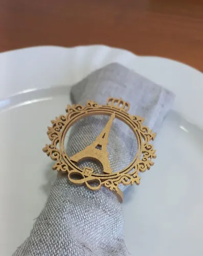 Jogo anel para guardanapo brasão Paris - Torre Eiffel - Dourado - mdf