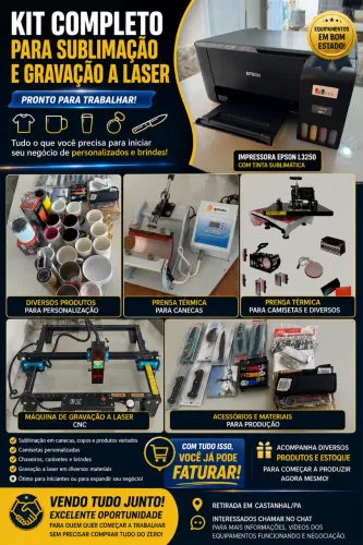 Kit Completo de Sublimação e Gravação a Laser - Pronto para Trabalhar e Faturar!