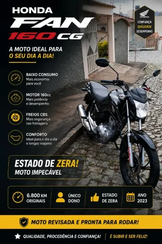 Honda CG Fan 160 2023 Preta | 6.800 km | Único Dono | Impecável