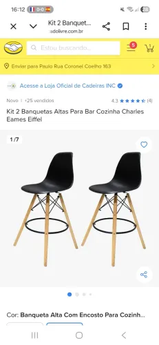 Cadeiras (banquetas altas para bar cozinhas ou áreas) marcas Charles Eames Eiffel novas.