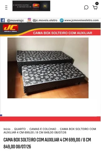 CAMA BOX SOLTEIRO COM AUXILIAR.