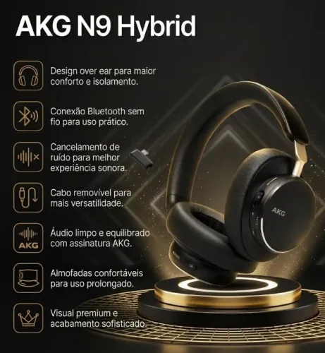 Fone de Ouvido Bluetooth AKG N9 Hybrid Over Ear Sem Fio Cabo Removível Cancelamento Ruido