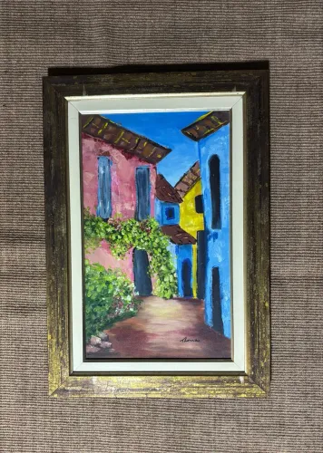 pintura em tela/quadro moldura madeira