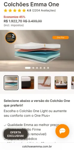 Colchão Emma One Plus+ Queen 10 anos de garantia