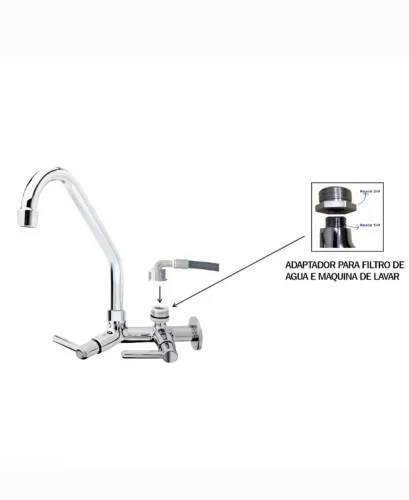 Torneira Para Cozinha De Parede Adaptador Para Filtro e Maquina De Lavar, Torneira Cromada