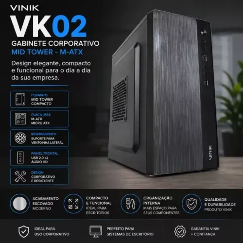 Gabinete Corporativo Vinik VK02 Mid Tower M-ATX USB Frontal Compacto GVK02