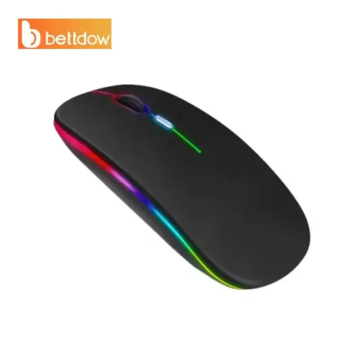 Mouse Sem Fio Recarregavel Wireless 2.4ghz Bluetooth Led Rgb Preto
