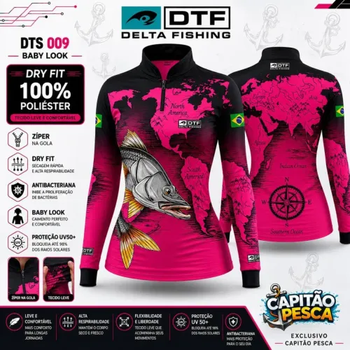 Camisa de pesca feminina proteção UV 50