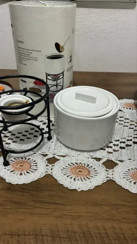 Aparelho de Fondue de Cerâmica Completo c/ Tampa + Suporte