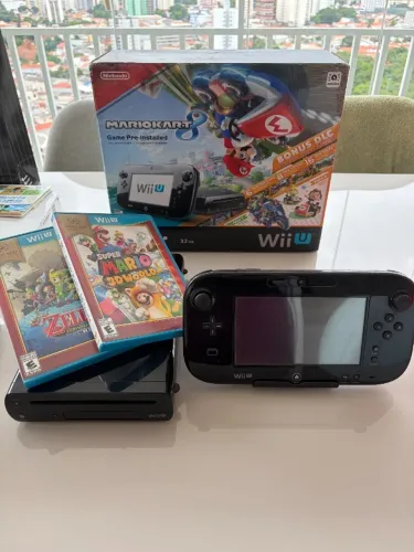 Nintendo Wii U Preto Edição Mario Kart 8 + Zelda Wind Waker + Super Mario 3D World