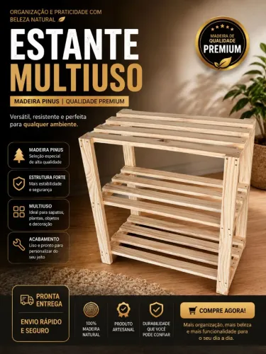 Estante Multiuso em Pinus Natural - Pronta para Personalizar - R$ 160
