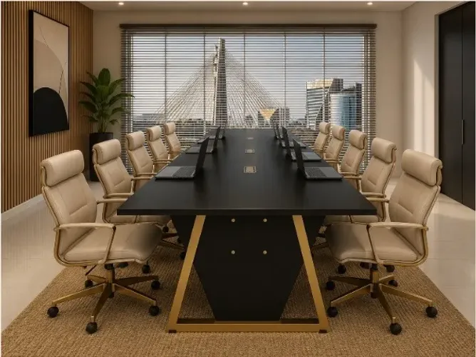 Mesa de Reunião Trapeze Gold Delluxe. 16 Lugares. L480cm x P120cm x A74cm
