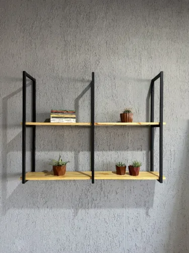 Prateleira Dupla Estilo Industrial C/ Pinus Envernizada