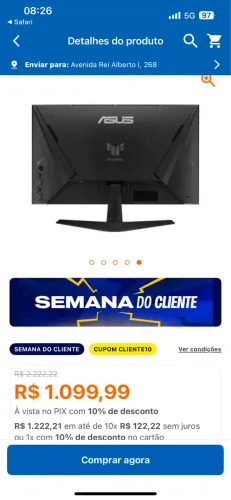 Monitor ASUS TUF Gaming 27 240Hz - Novo na caixa