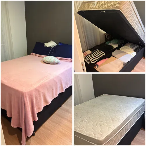 Vendo cama box baú bipartido casal + colchão molas ensacadas ortobom 138x188