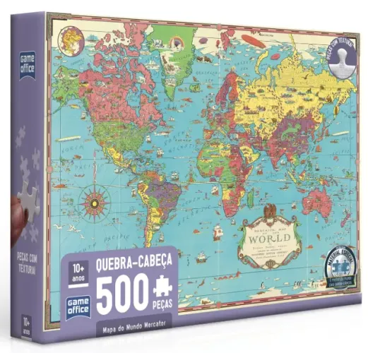 quebra cabeça mapa mundi mercator 500 peças toyster